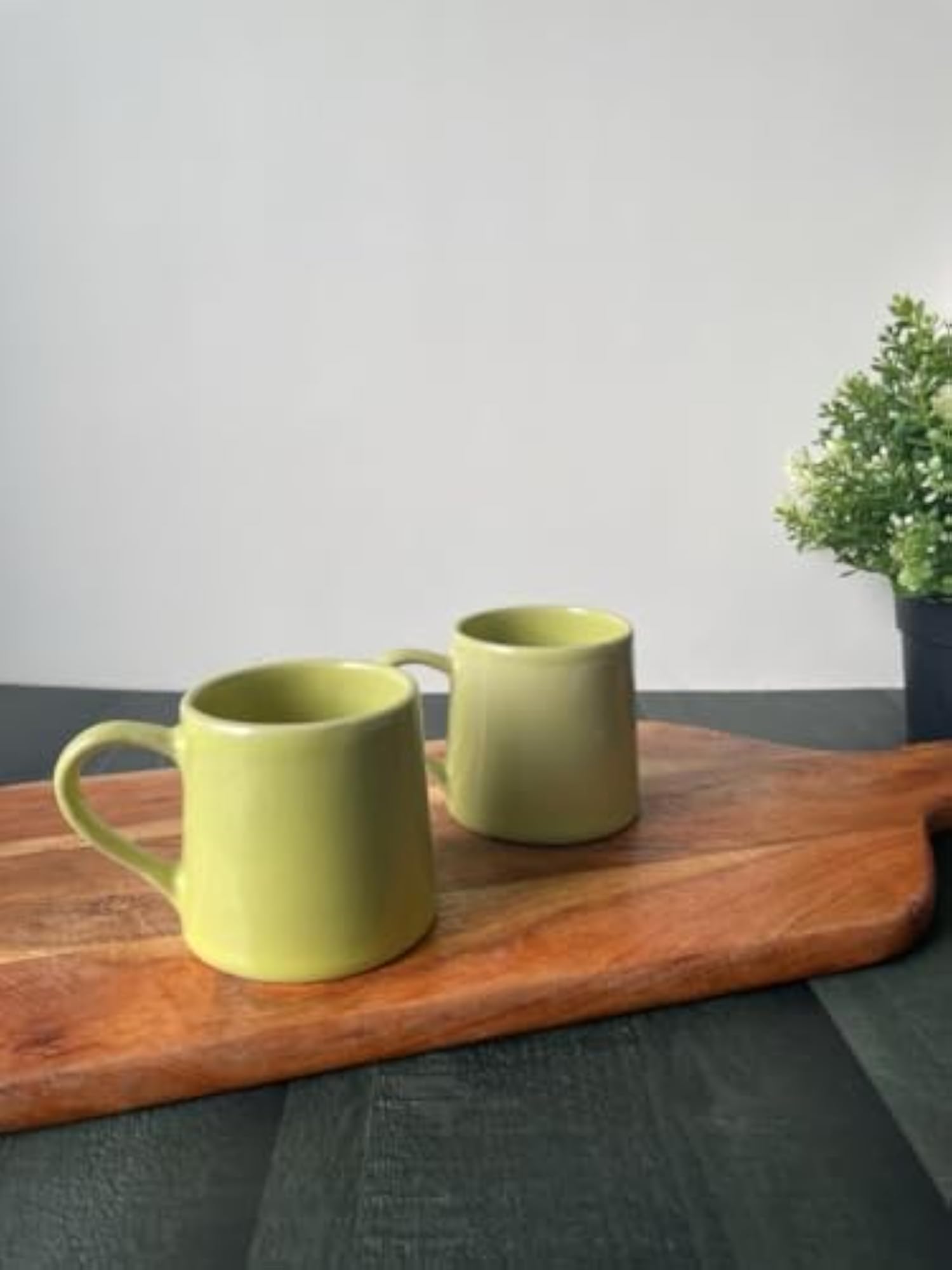 Lime Green Grooved Ceramic Coffee Mug Microwave Safe Set